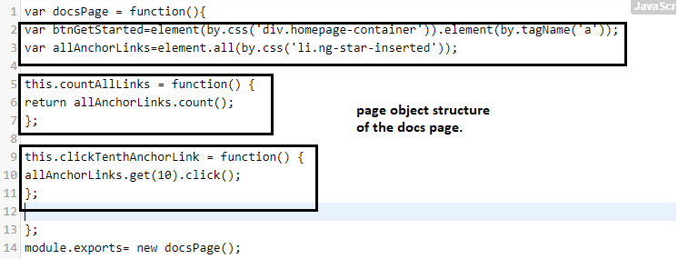 page object structure of the docs page